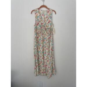 Derek Heart Floral Sleeveless Midi Dress With Front Knot & Smocked Waist L NWT